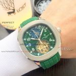 Perfect Replica Patek Philippe Nautilus Stainless Steel Green Rubber Band Watch